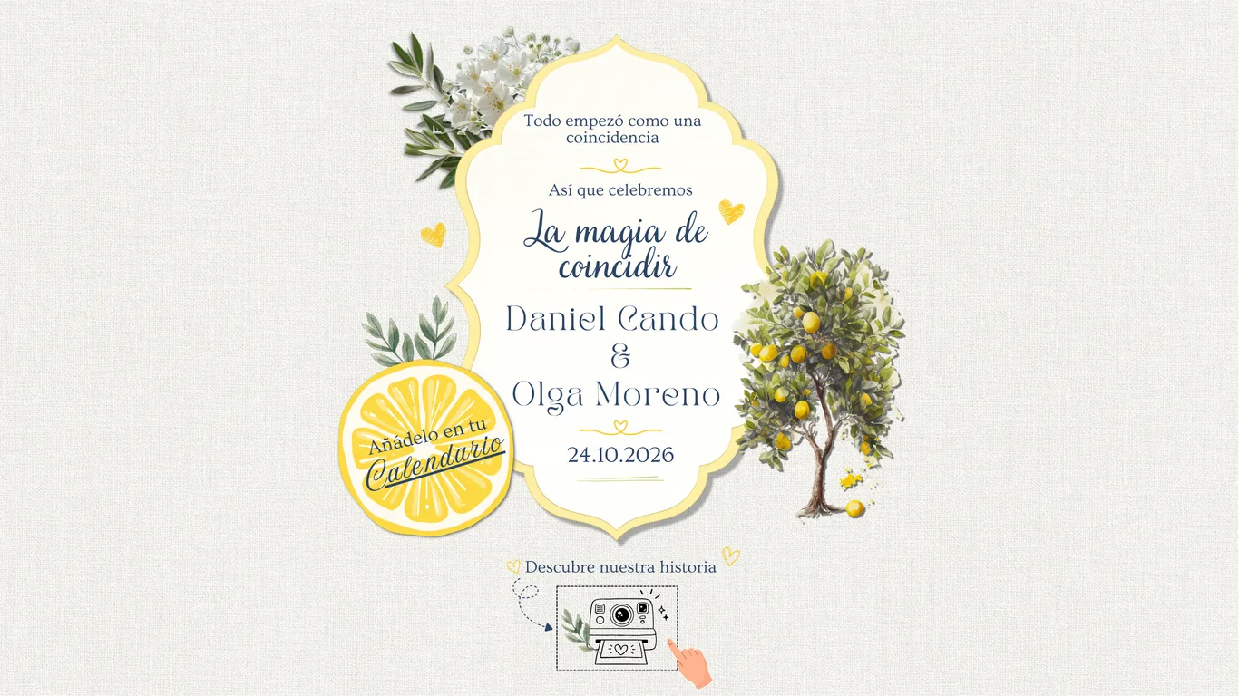 Todo empezó como una coincidencia. Así que celebremos la magia de coincidir. Daniel Cando & Olga Moreno. 24.10.2026.